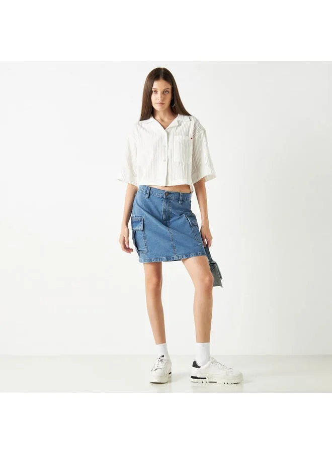 Lee Cooper Lee Cooper Textured Crop Shirt with Short Sleeves