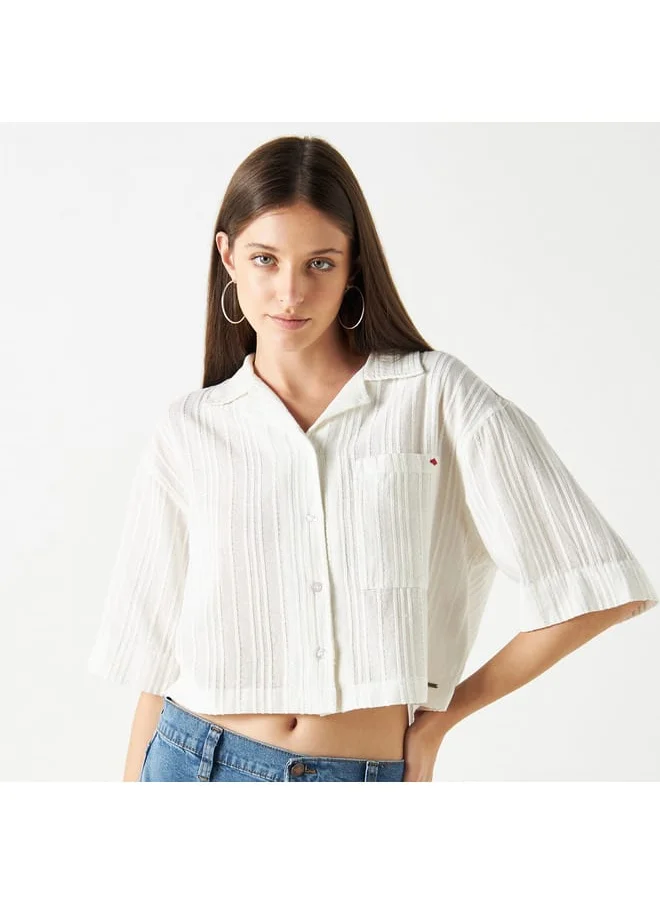 Lee Cooper Lee Cooper Textured Crop Shirt with Short Sleeves