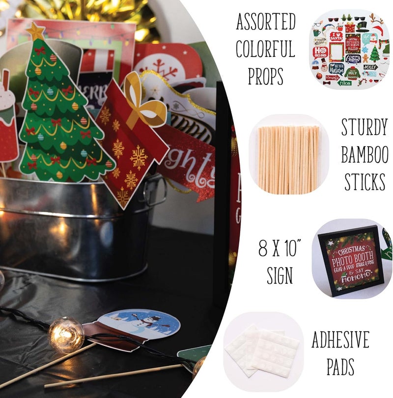 Outside The Booth Christmas Photo Booth Props - 41-pc Photobooth Kit with 8 x 10-Inch Sign, 60 Glue Dots, 45 Sticks - Christmas Picture Props for Kids and Adults - Image 2