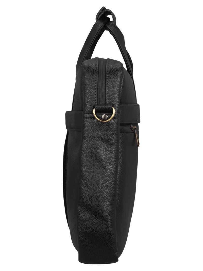 COSMUS Signet PU Leather Laptop Messenger Office Bag with Trolley Strap (BLACK) - Image 4