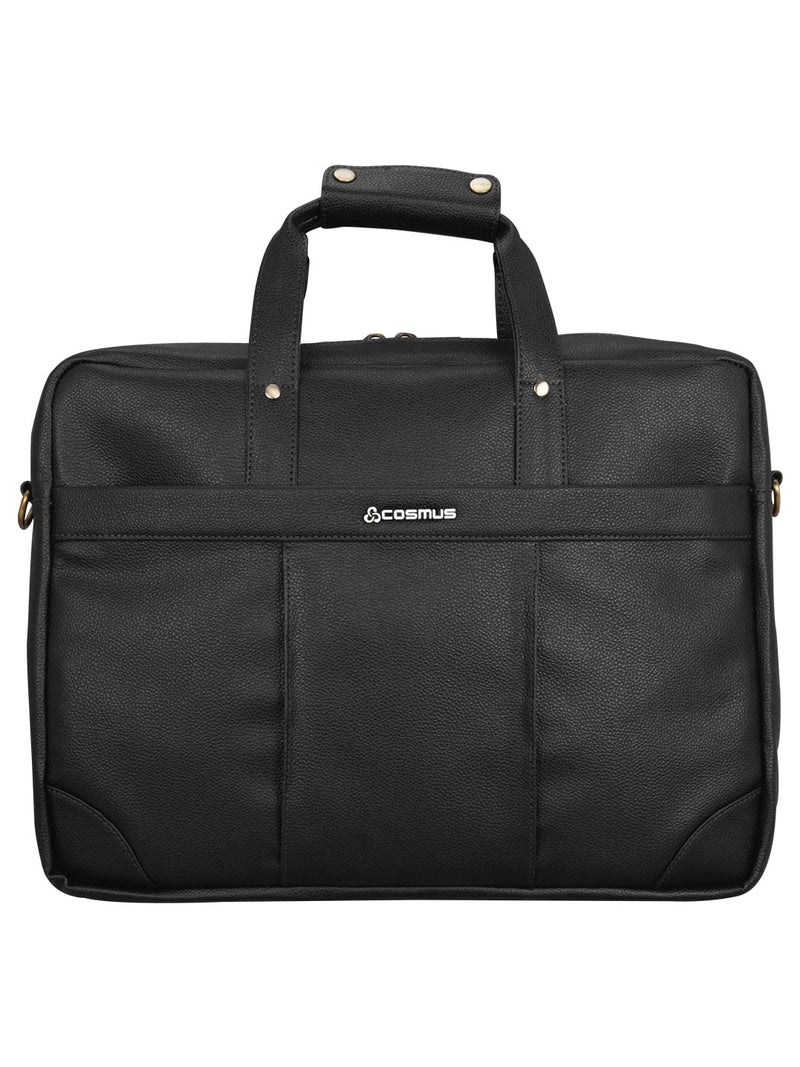COSMUS Signet PU Leather Laptop Messenger Office Bag with Trolley Strap (BLACK) - Image 1