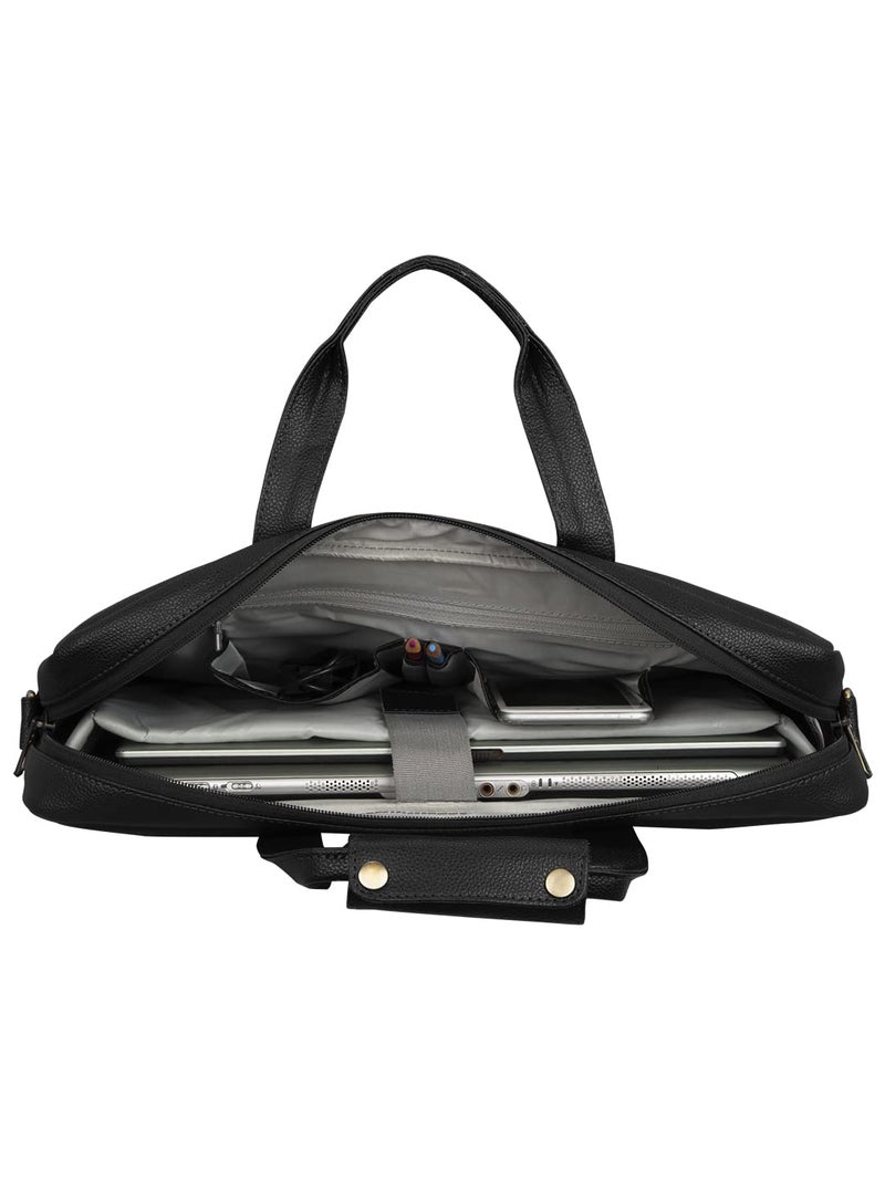 COSMUS Signet PU Leather Laptop Messenger Office Bag with Trolley Strap (BLACK) - Image 5
