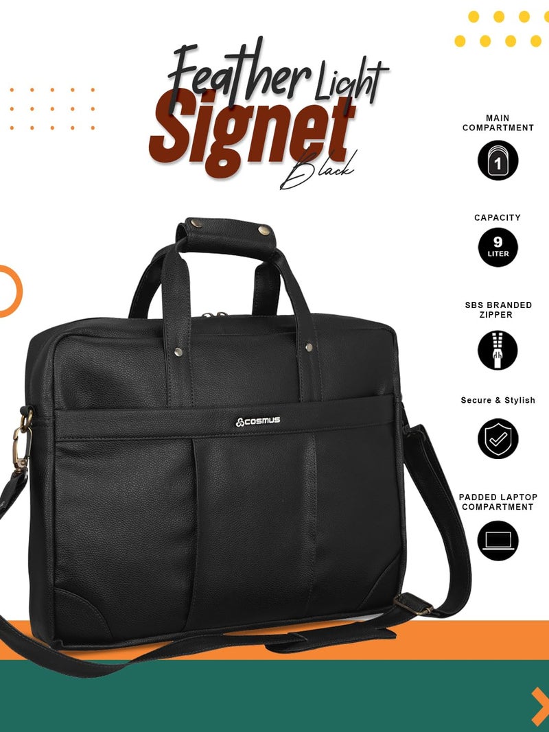 COSMUS Signet PU Leather Laptop Messenger Office Bag with Trolley Strap (BLACK) - Image 2