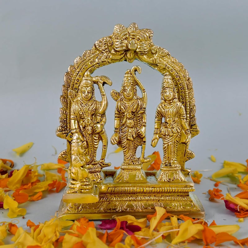 CRAFTHUT CRAFTHUT Ram Darbar Brass Murti Statue for Pooja Room Gift Religious Idol Figurine for Home Office Decor Hindu Lord Ram with Laxman and Goddess Sita Devi L7cm x B25cm x H9cm 230 g  - Image 1