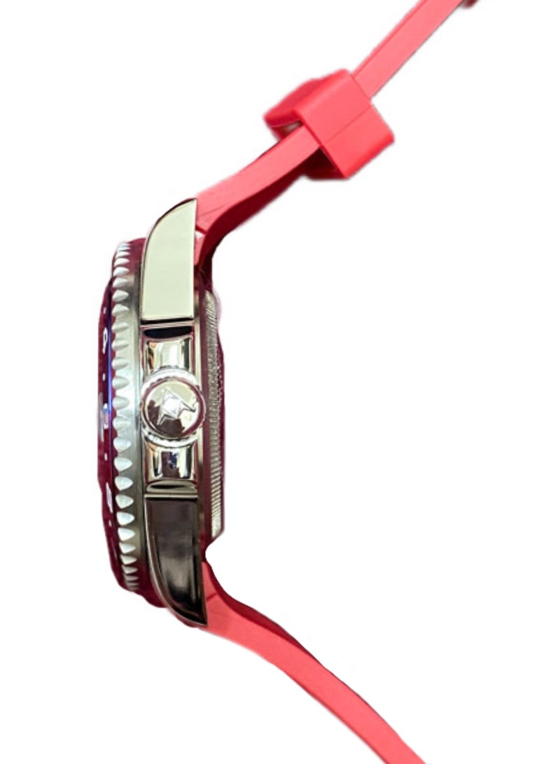 Fitron Men’s Wrist Watch with Red Rubber Strap and Red/Blue Case - Image 3