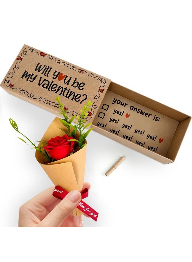 Qumic Will You Be My Valentine Card – Handmade Cute Love Card Matchbox with Mini Rose, Surprise Gift, Anniversary or Valentines Day Gift for Her, Him, Wife, Husband, or Girlfriend, Boyfriend, Couples - Image 1
