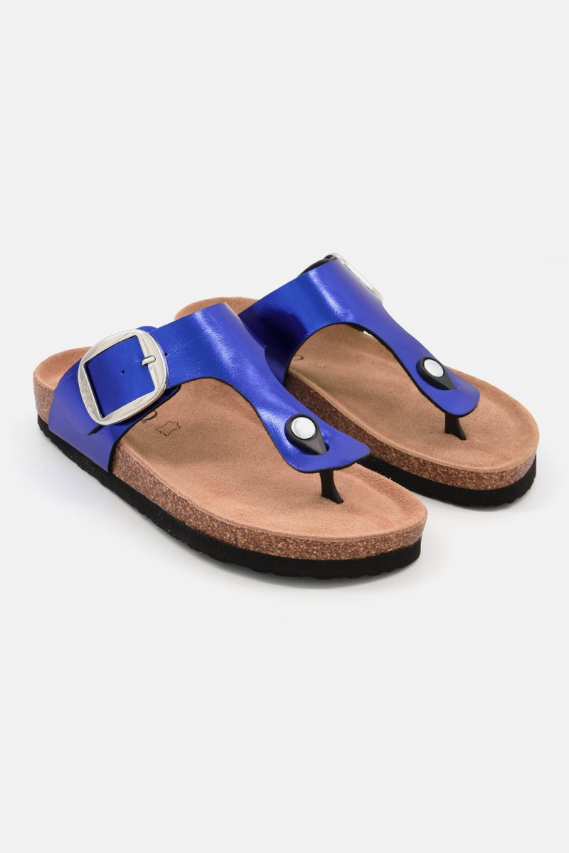 XOXO Women Slip On Cork Sandals, Metallic Blue - Image 1