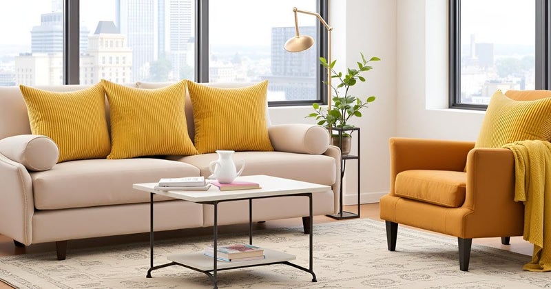 Guffaw / Corduroy/Stripped/Luxury 340 TC Cushion Covers Standard Size 16"X16" Inches (Mustard, 4) - Image 1