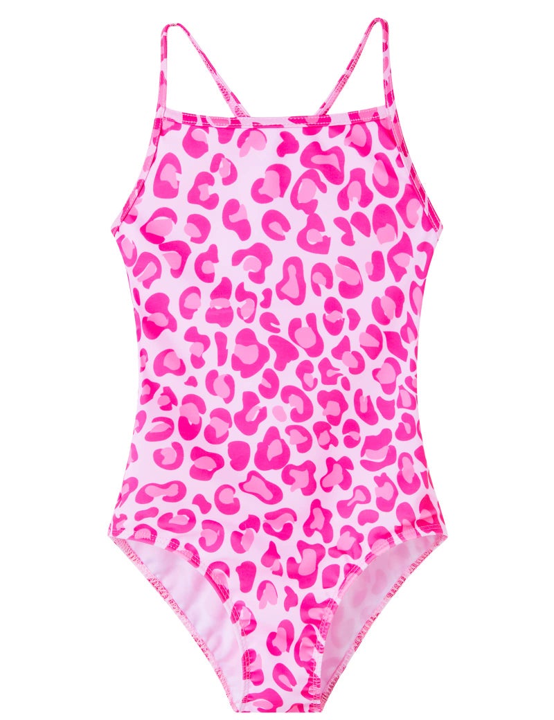 Nokecina Girls Swimsuit Size 5-6 Years Old One Piece Bathing Suit Pink Leopard Swimwear with UV Protection for Swim Lesson - Image 1