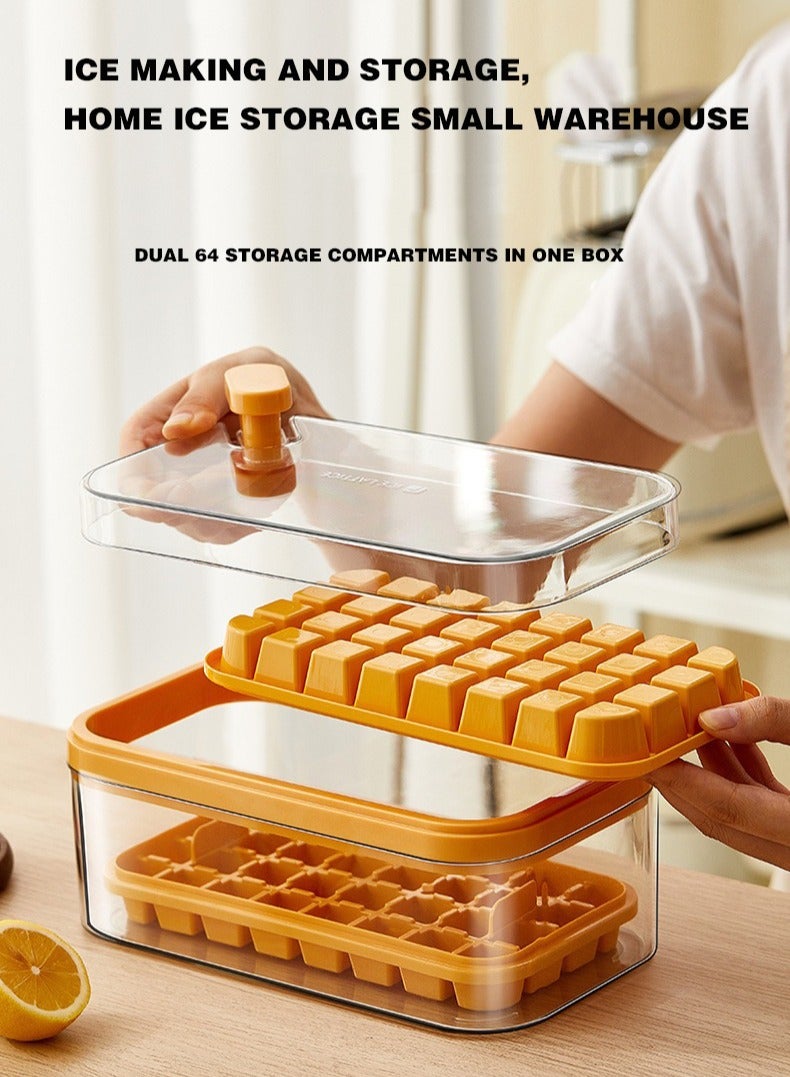 Sunspire The distinctive ice mold dispenses ice quickly and consists of 64 storage compartments with lids for long-term storage and use. (orangish yellow) (23.8x13.5x10.9cm)  - Image 3