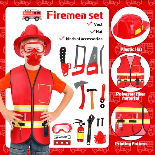 Bonuci 3 Sets Kids Dress up for Play Age 3-7 Years Old,dress up Costumes Vest Set Police,fireman and Worker for Toddler Kids Boys Pretend Role Accessories - Image 3
