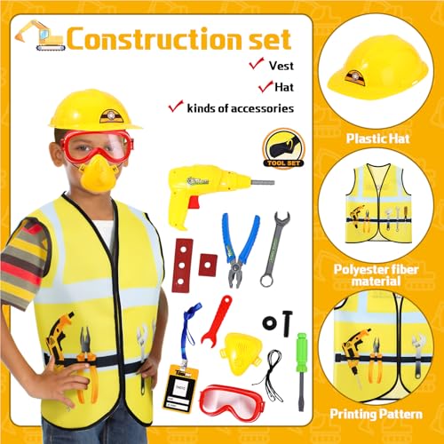 Bonuci 3 Sets Kids Dress up for Play Age 3-7 Years Old,dress up Costumes Vest Set Police,fireman and Worker for Toddler Kids Boys Pretend Role Accessories - Image 4