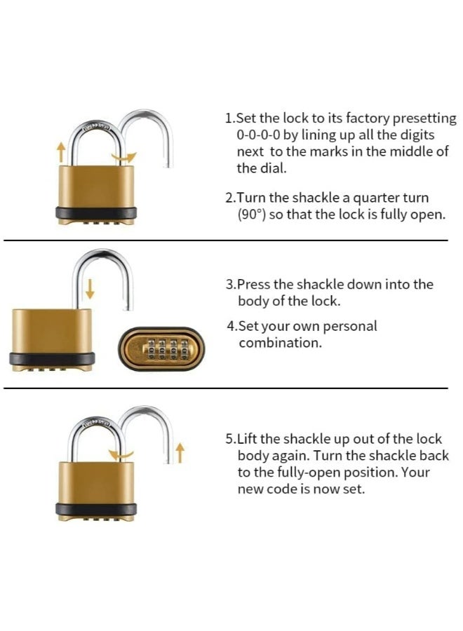 Heavy Duty 4 Digit Combination Lock, Keyless Outdoor Security Padlock with Long Shackle, Ideal for Sheds, Lockers, Gyms, and Gates, Durable Brass Finish - Image 4