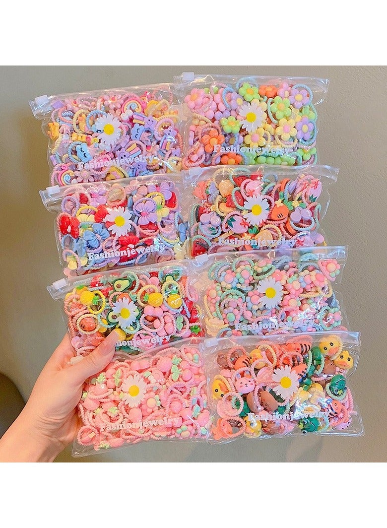 SHIXIN Children's girls' hair ties do not hurt the hair and are enough for one year. Trendy new ponytail hair ties (100 pieces of random colors and styles with candy-colored cartoon fruit hair accessories) cartoon cute super cute hair ties do not hurt the head in summer with high elastic hair clips  - Image 5