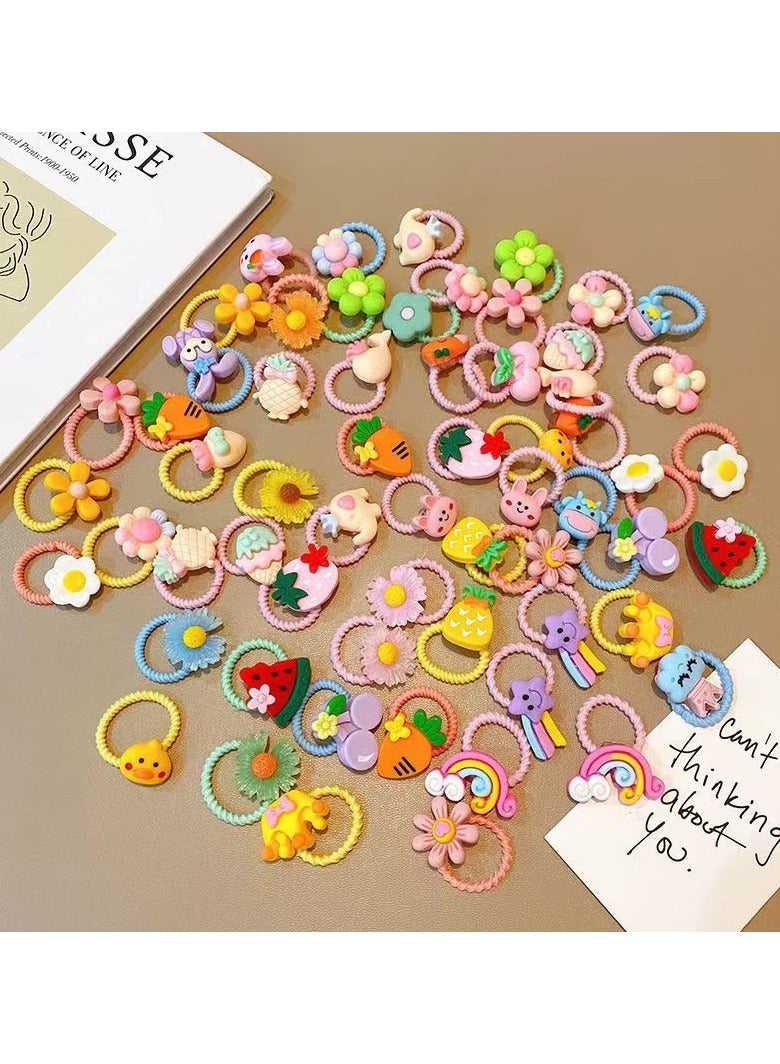 SHIXIN Children's girls' hair ties do not hurt the hair and are enough for one year. Trendy new ponytail hair ties (100 pieces of random colors and styles with candy-colored cartoon fruit hair accessories) cartoon cute super cute hair ties do not hurt the head in summer with high elastic hair clips  - Image 3
