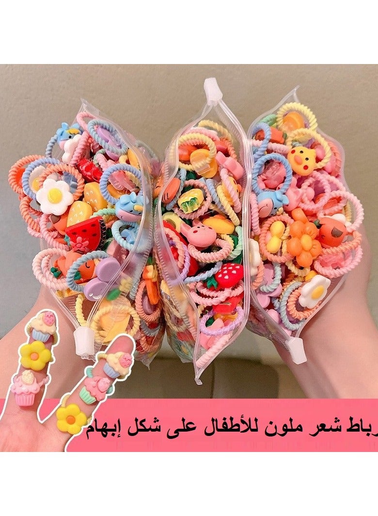 SHIXIN Children's girls' hair ties do not hurt the hair and are enough for one year. Trendy new ponytail hair ties (100 pieces of random colors and styles with candy-colored cartoon fruit hair accessories) cartoon cute super cute hair ties do not hurt the head in summer with high elastic hair clips - Image 2