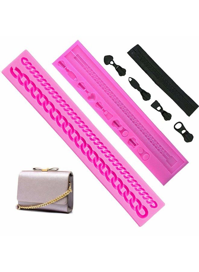KuuGuu 2 PACK Zipper Chain Silicone Mold for DIY Cake Cupcake Topper Fondant Chocolate Clay Mould Purse Bag Mold - Image 1