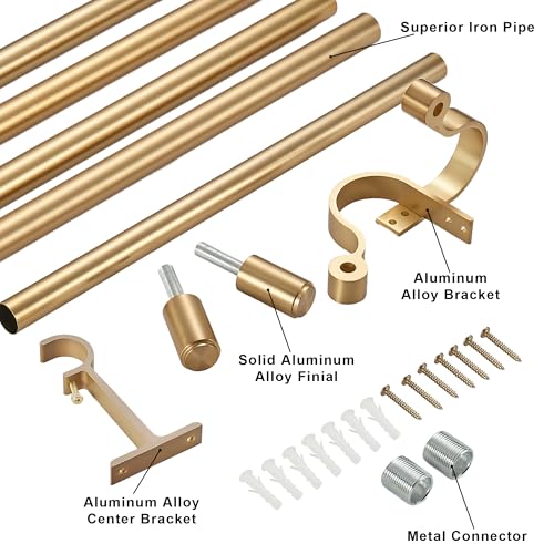 Fumlyate Curtain Rods for 2868 Windows Splicing Construction 1 Adjustable Drapery Rod with Aluminum Alloy Brackets and Finials for Window Sliding Door Patio Living Room Decoration Brushed Gold - Image 3