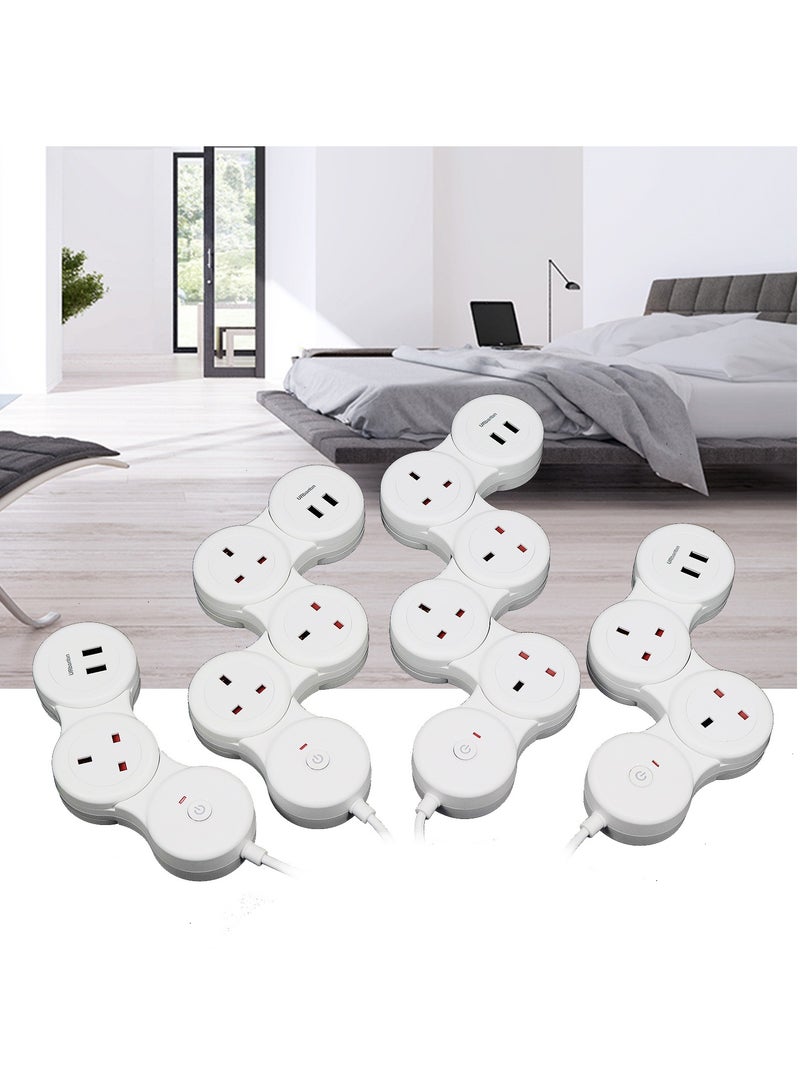Adjustable 4-Ports UK Power Strip Extension Cord with 2 USB Ports 1.8m White - Image 4