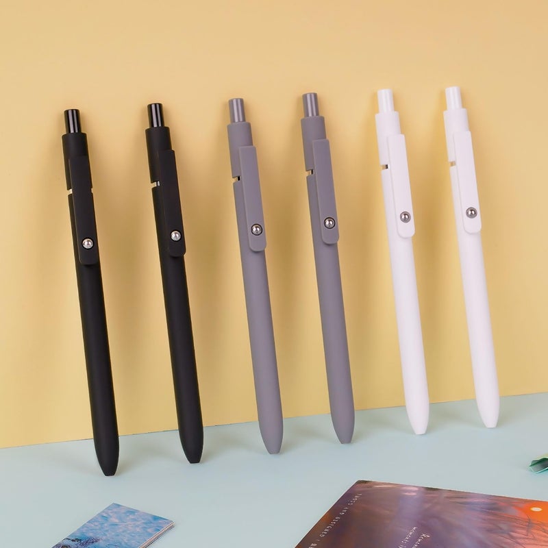 FIOVER Gel Pens, 6pcs 0.5mm Fine Point Black Ink, Smooth Writing Pens for Journaling, Nurse Aesthetic Cute Office School Supplies, Gifts for Women and Men(6Pcs Black White Grey-Black Ink) - Image 2