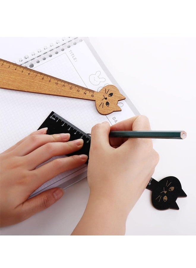 2 قطط شكل حاكمة 15 سم قطط خشبية حاكمة مستقيمة براون و أسود مدرسة اللوازم متعددة الاستخدامات للفروض المنزلية للطلاب، DIY الحرف، المنزل استخدام، الأطفال 'التنوير التعلم اليومية القياس، الجمع بين العملية مع الجمال اللطيفة - Image 5