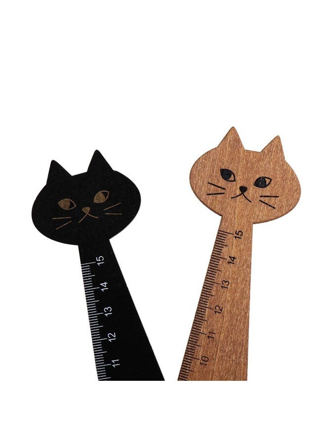 2 قطط شكل حاكمة 15 سم قطط خشبية حاكمة مستقيمة براون و أسود مدرسة اللوازم متعددة الاستخدامات للفروض المنزلية للطلاب، DIY الحرف، المنزل استخدام، الأطفال 'التنوير التعلم اليومية القياس، الجمع بين العملية مع الجمال اللطيفة - Image 3