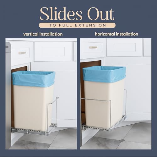 HOLDN’ STORAGE Pull-Out Trash Can for Cabinet - 9 Gal / 36 qt - Heavy-Duty Chrome, Smooth Slide with Trash Bag Storage - Requires at Least 11" Cabinet Opening (Trash Bin Not Included) - Image 2