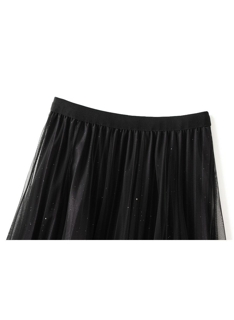 Loquat Women's Star Sky Gradual Yarn Skirt 100 Pleated Long Dress Black  - Image 2
