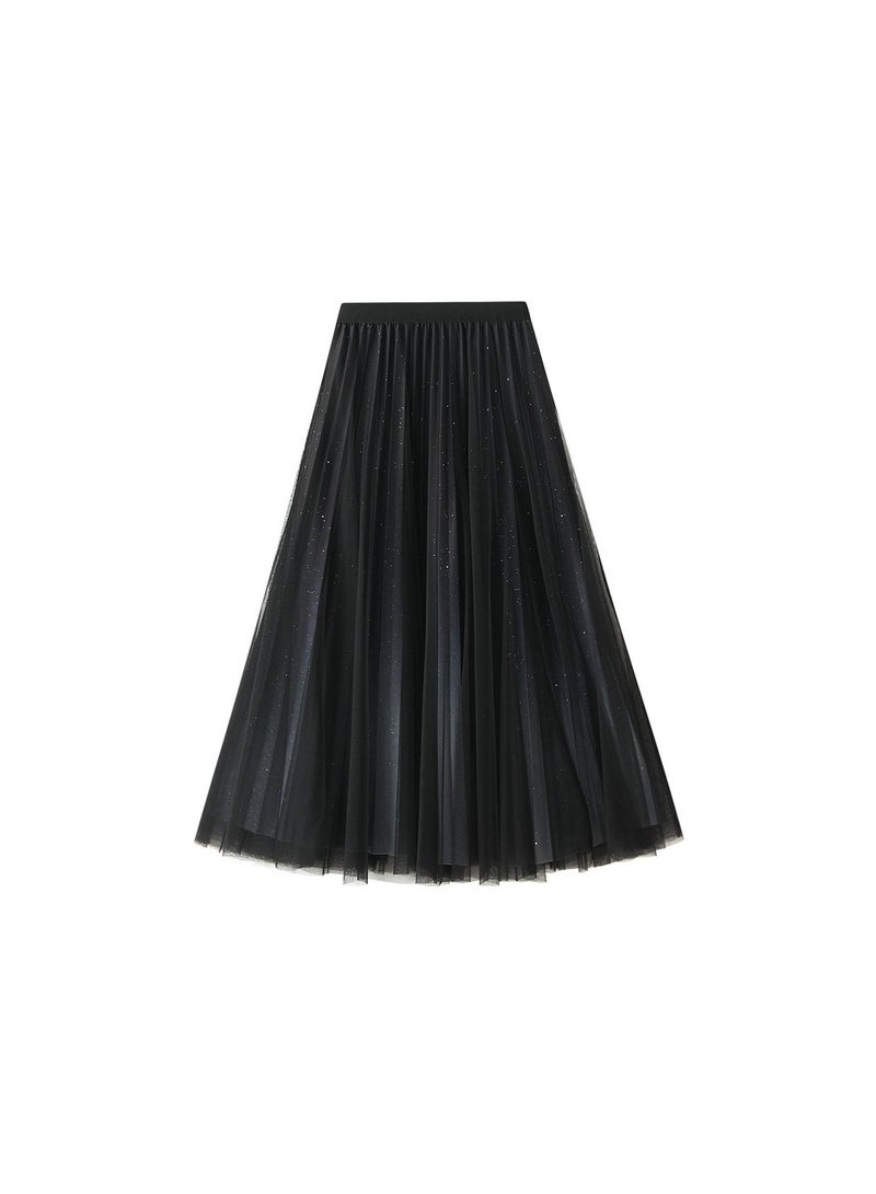 Loquat Women's Star Sky Gradual Yarn Skirt 100 Pleated Long Dress Black  - Image 1