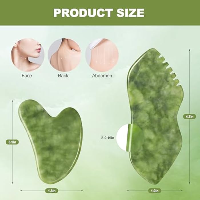 airogym 2PCS Jade Stone Gua Sha Set Face Massager Jade Facial Tools Body Lymphatic Drainage Massager, Guasha Face Sculpting Tool Skin Care Set Gifts for Women Gua Sha Sculpting for Tighten Skin - Image 2