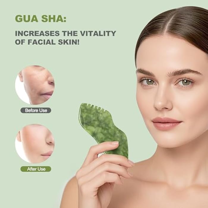 airogym 2PCS Jade Stone Gua Sha Set Face Massager Jade Facial Tools Body Lymphatic Drainage Massager, Guasha Face Sculpting Tool Skin Care Set Gifts for Women Gua Sha Sculpting for Tighten Skin - Image 3