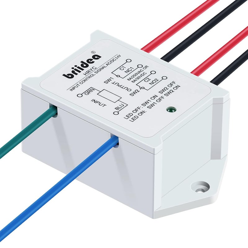 briidea DPST 1NO 1NC 8Amp Power Relay Module, 24V AC/DC Power Relay Control Voltage, White - Image 3