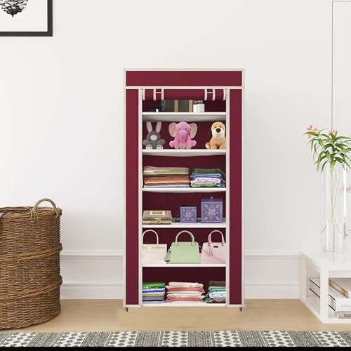 GTC 6 Layer Multipurpose Collapsible Almirah Wardrobe with Plastic Frame and Non Woven Fabric Cover Maroon - Image 2