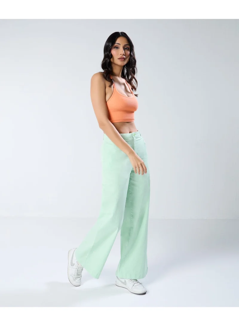 Zigzag Light Green Pleated Pants