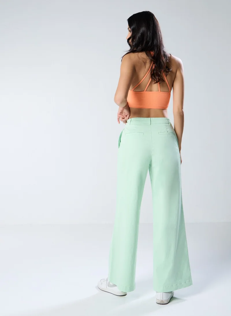 Zigzag Light Green Pleated Pants