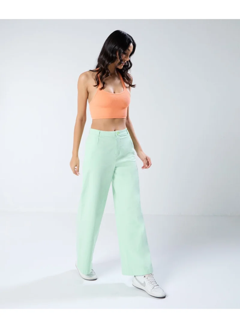 Zigzag Light Green Pleated Pants