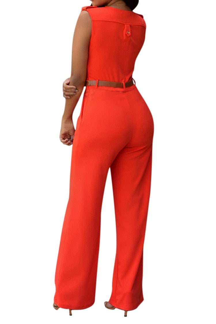Pink Queen Women's Casual V Neck Wrap Long Pants Club Jumpsuits Rompers Belted with Pockets XL Orange - Image 3