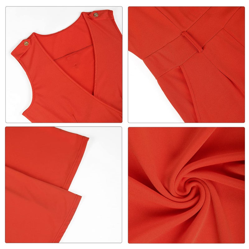 Pink Queen Women's Casual V Neck Wrap Long Pants Club Jumpsuits Rompers Belted with Pockets XL Orange - Image 5