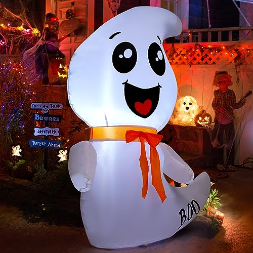 GOOSH 4 FT Halloween Inflatable Cute Ghost Outdoor Decorations Blow Up Yard Ghost with Built-in LEDs for Indoor Garden Lawn Party Decor - Image 3