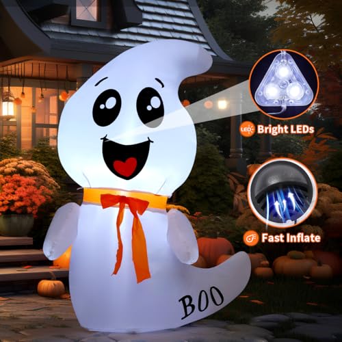 GOOSH 4 FT Halloween Inflatable Cute Ghost Outdoor Decorations Blow Up Yard Ghost with Built-in LEDs for Indoor Garden Lawn Party Decor - Image 4