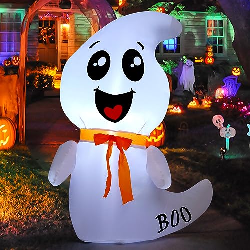 GOOSH 4 FT Halloween Inflatable Cute Ghost Outdoor Decorations Blow Up Yard Ghost with Built-in LEDs for Indoor Garden Lawn Party Decor - Image 1