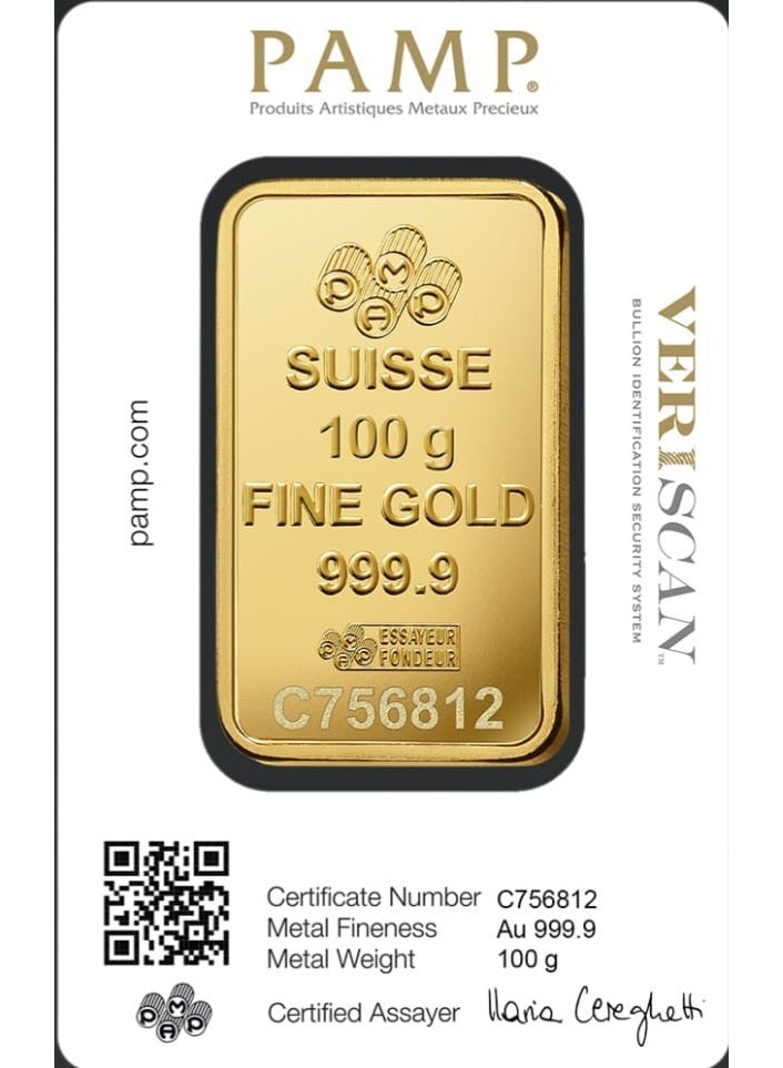 PAMP KHUSHBOO JEWELS PAMP 100g GOLD BAR 24K (999.9 PURE GOLD) - Image 2