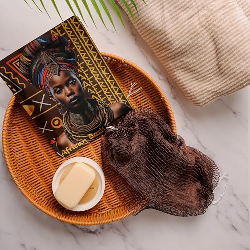 AFRIKI African Net Sponge – Exfoliating Body Scrubber, Black Owned & Rooted in Africa, All Skin Types | 45 in Long (Brown) - Image 2