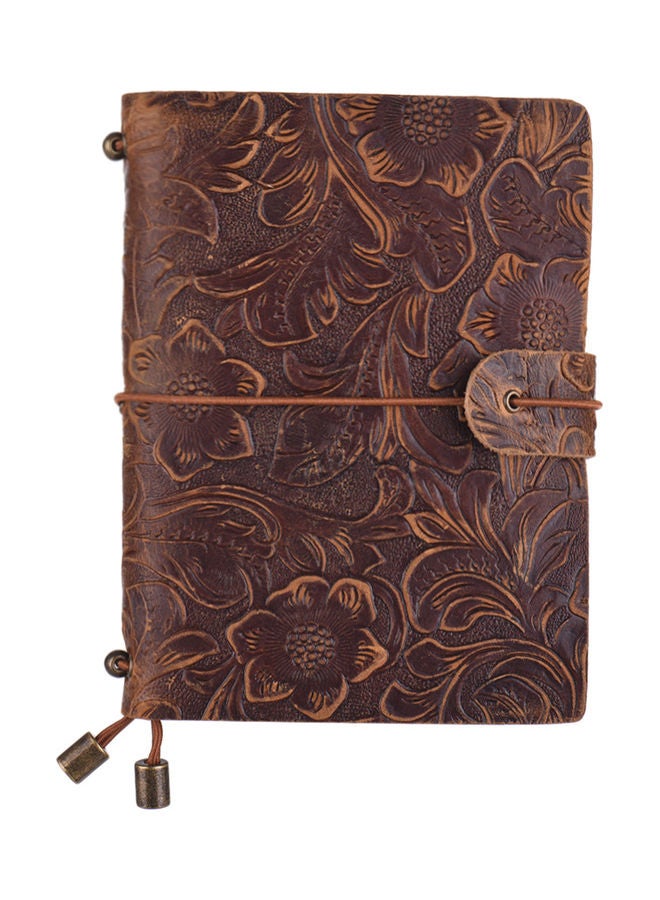 NIBEMINENT Leather Embossed Notebook With Elastic Strap Brown - Image 1