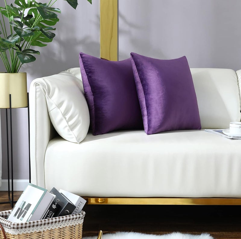 mixeoo Comfortable Aubergine-Purple Decorative Pillow Covers Square Solid Thick Velvet Super Soft Pillow Covers Home Decor for Sofa Couch Living Room Chair, Set of 2, 50.8 x 50.8 cm - Image 3