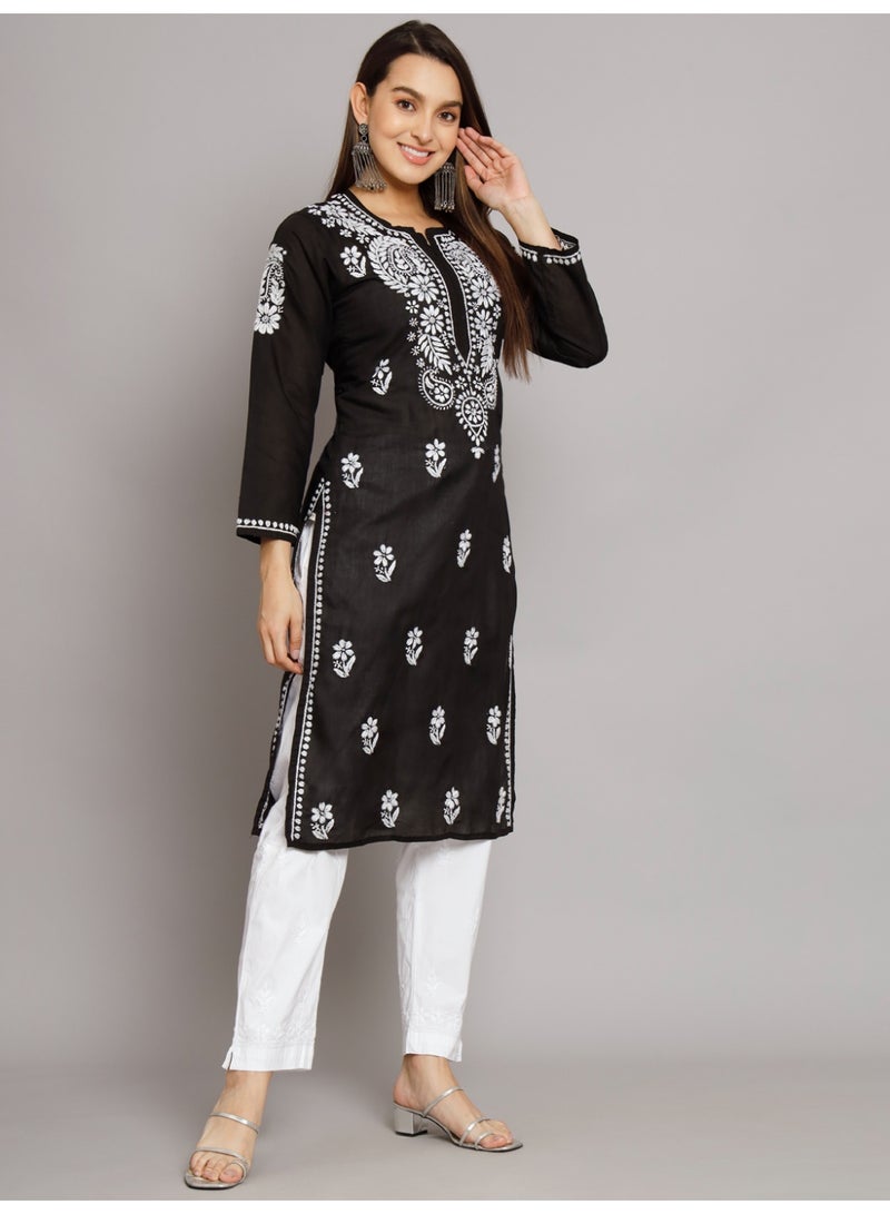 Alaya Hand Embroidered Chikankari Cotton Straight Kurta-AL3561 - Image 2