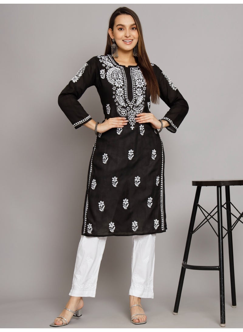 Alaya Hand Embroidered Chikankari Cotton Straight Kurta-AL3561 - Image 5