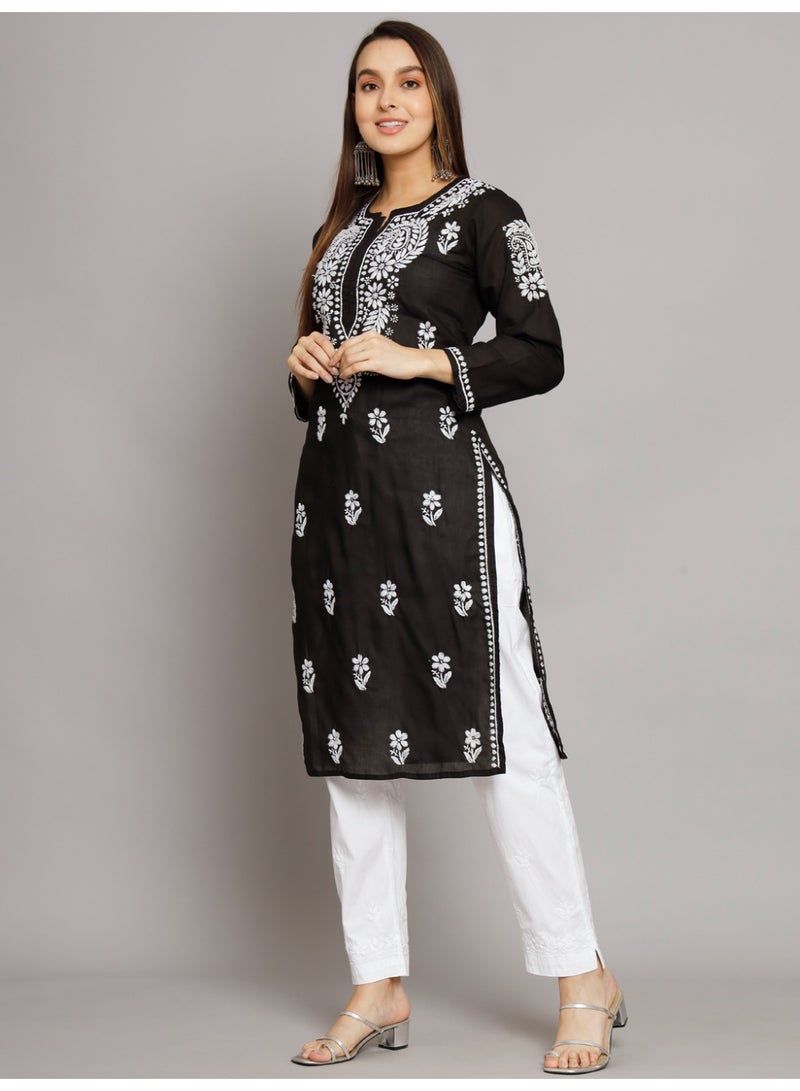Alaya Hand Embroidered Chikankari Cotton Straight Kurta-AL3561 - Image 3