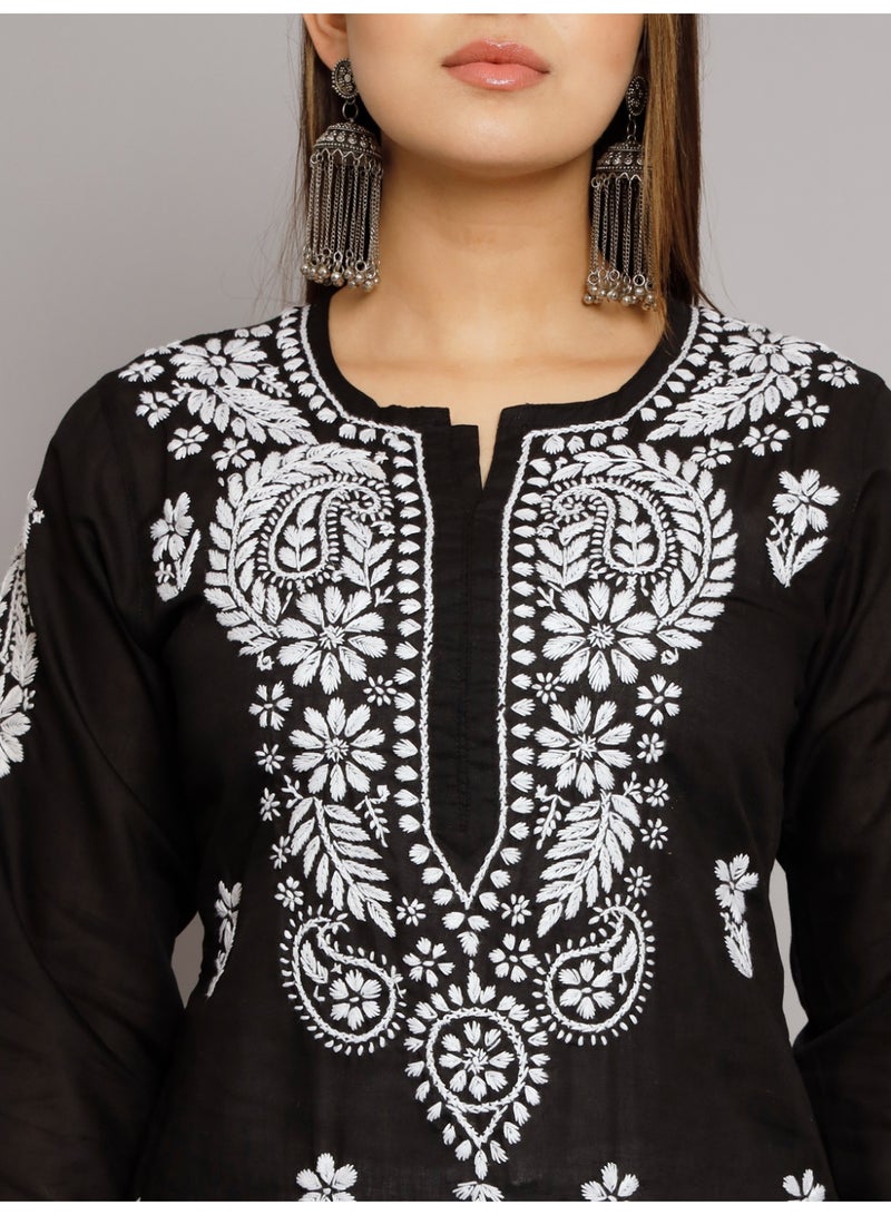Alaya Hand Embroidered Chikankari Cotton Straight Kurta-AL3561 - Image 4