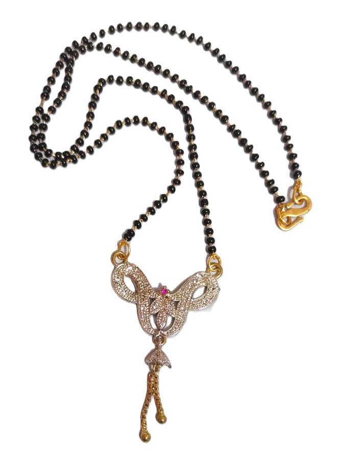 DeLegarde Gold Plated Pendant Necklace Mala Black Beads Mangalsutra Gift Jewellery for Women Fashion 17" inches Length - Image 3